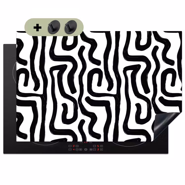 Modern - Lijnen - Zwart Inductie beschemer met haakjes klein 777 -3d