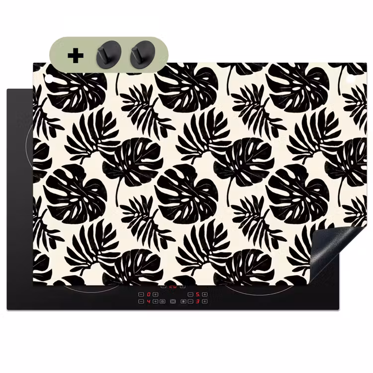 Modern - Monstera - Zwart Inductie beschemer met haakjes klein 777 -3d