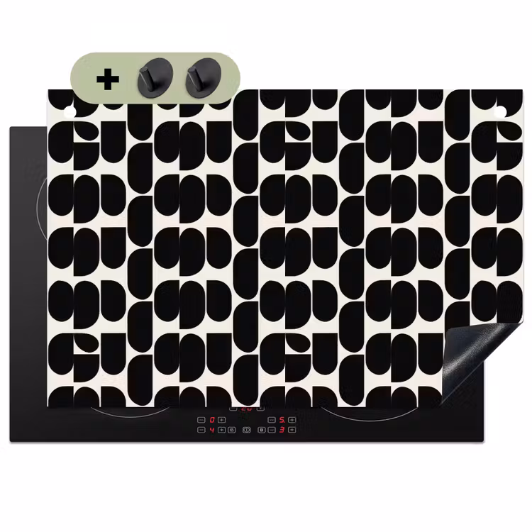 Modern - Patroon - Zwart Inductie beschemer met haakjes klein 777 -3d