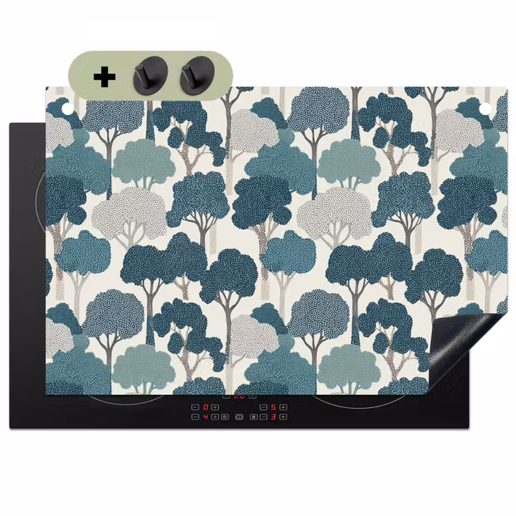 Modern - Bomen - Bos - Patroon - Blauw Inductie beschemer met haakjes klein 777 -3d