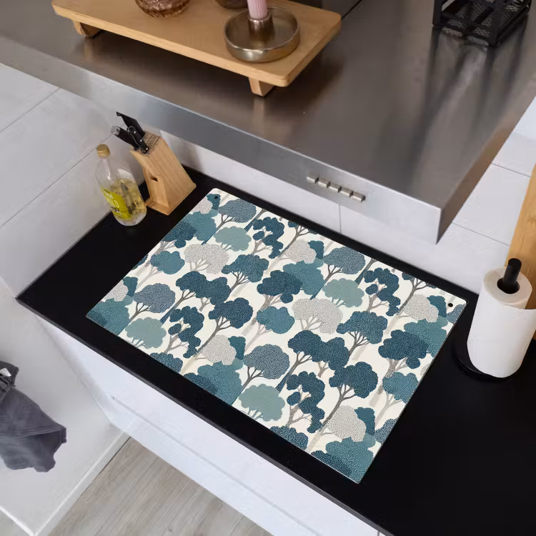Modern - Bomen - Bos - Patroon - Blauw Inductie beschemer met haakjes klein 777 -sfeer1
