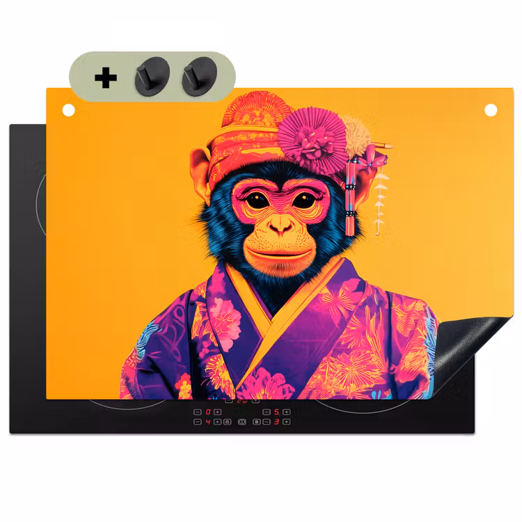 Aap - Kimono - Bloemen - Hoofdtooi Inductie beschemer met haakjes klein -3d