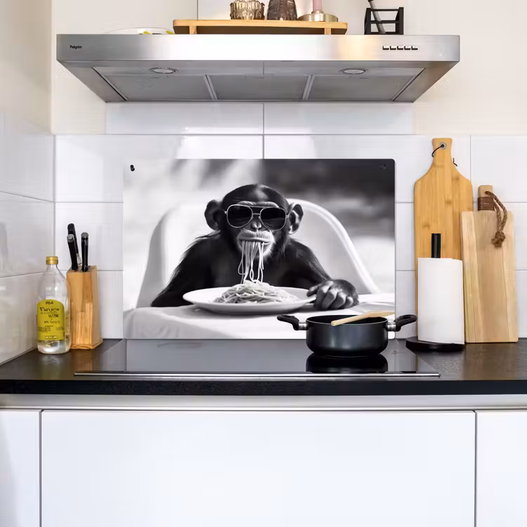Aap - Spaghetti - Zonnebril - Zwart wit - Cool - Dier Inductie beschemer met haakjes klein -sfeer2