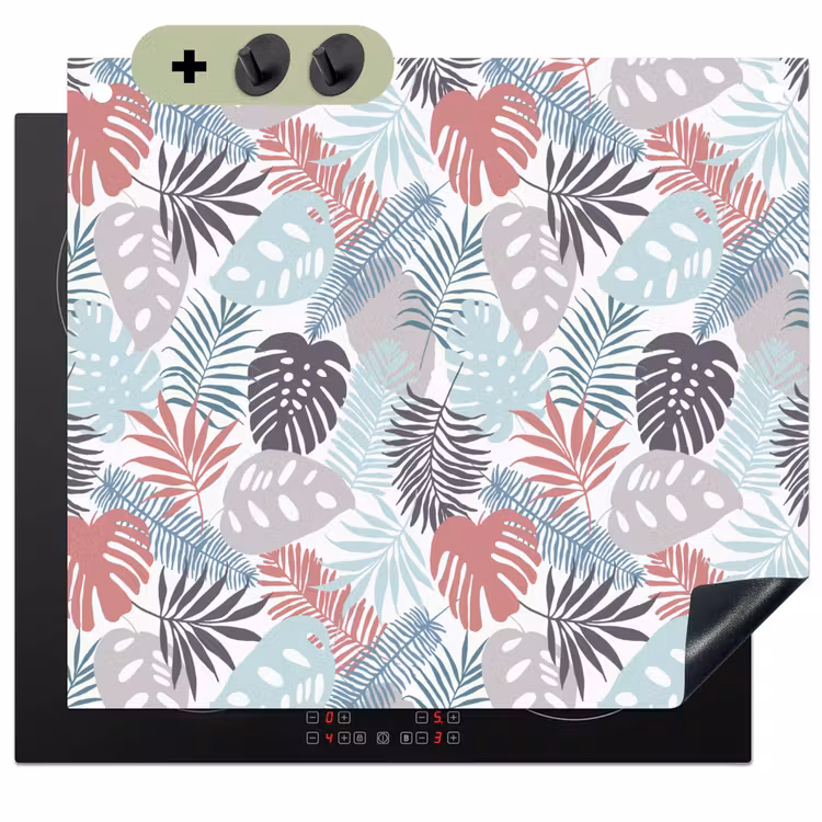 Monstera - Pastel - Bladeren - Tropical Inductie beschemer met haakjes middel -3d