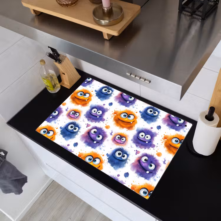 Monstertjes - Aquarel - Kleurrijk Inductie beschemer met haakjes klein 777 -sfeer1