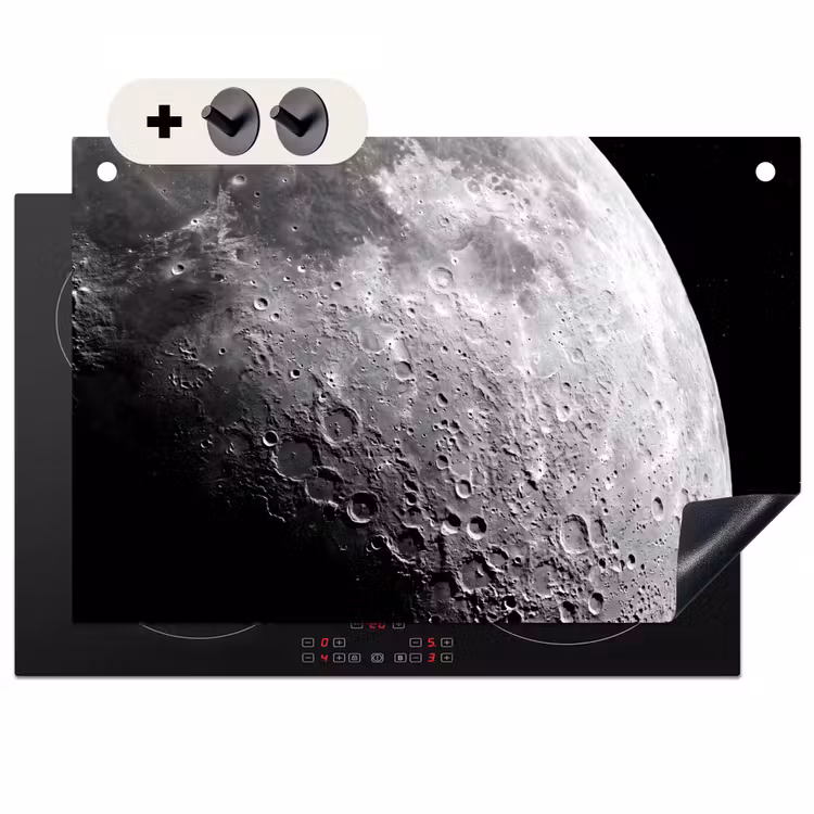 Induction Hob Cover & Splashback (2-in-1) - Moon - Craters - Space - Maan - Kraters - Ruimte Inductie beschemer met haakjes klein
