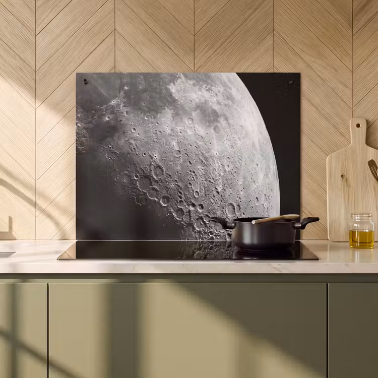 Induction Hob Cover & Splashback (2-in-1) - Moon - Craters - Space - Maan - Kraters - Ruimte Inductie beschemer met haakjes klein