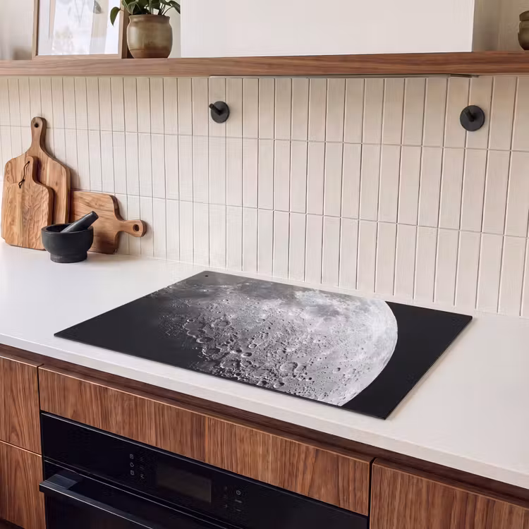 Induction Hob Cover & Splashback (2-in-1) - Moon - Craters - Space - Maan - Kraters - Ruimte Inductie beschemer met haakjes klein