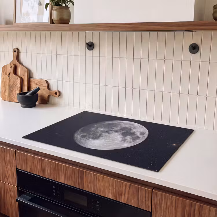Induction Hob Cover & Splashback (2-in-1) - Moon - Stars - Space - Maan - Sterren - Ruimte Inductie beschemer met haakjes klein