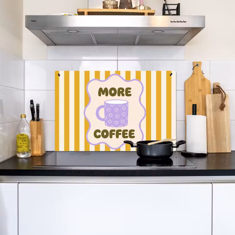 More coffee - Geel - Paars - Strepen - Mok Inductie beschemer met haakjes klein -sfeer2