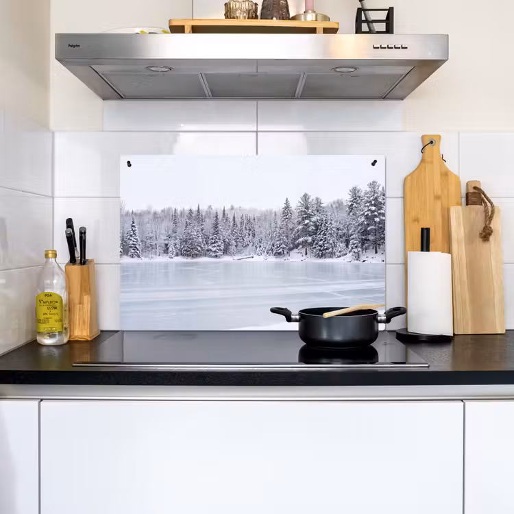 Meer - Dennen - IJs - Winter - Rustgevend Inductie beschemer met haakjes klein -sfeer2