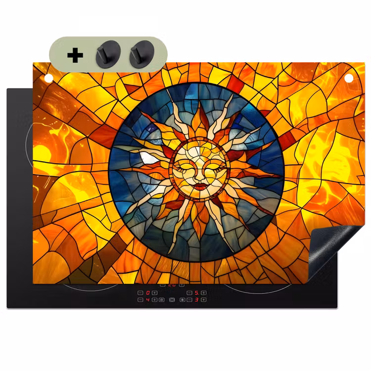 Mozaïek - Zon - Geel - Cirkel Inductie beschemer met haakjes klein -3d