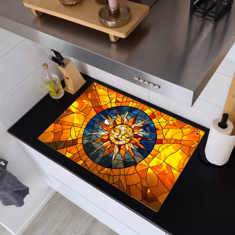 Mozaïek - Zon - Geel - Cirkel Inductie beschemer met haakjes klein -sfeer1