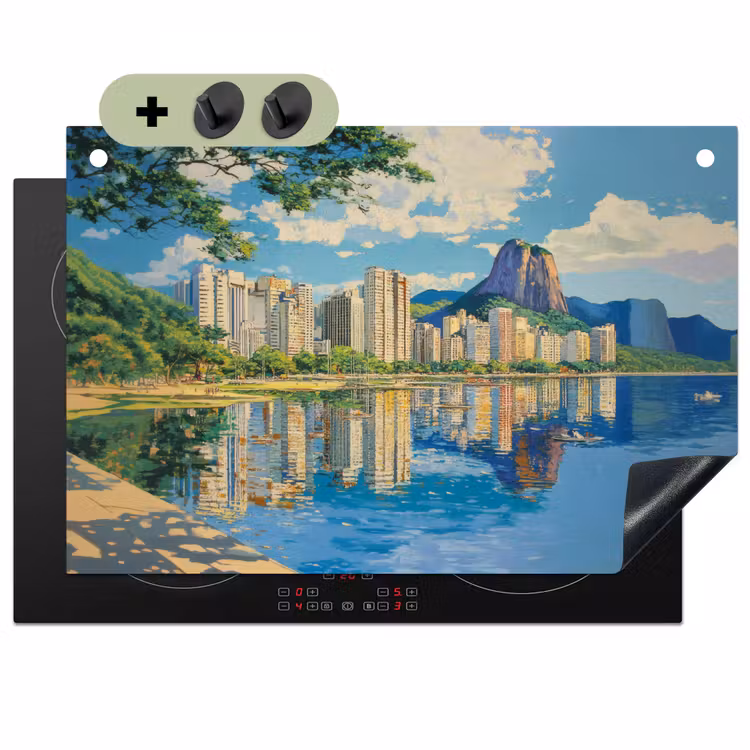 Berg - Skyline - Strand - Water Inductie beschemer met haakjes klein -3d