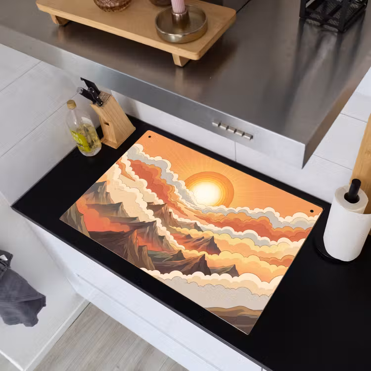 Bergen - Wolken - Natuur - Zonsopgang - Oranje Inductie beschemer met haakjes klein -sfeer1