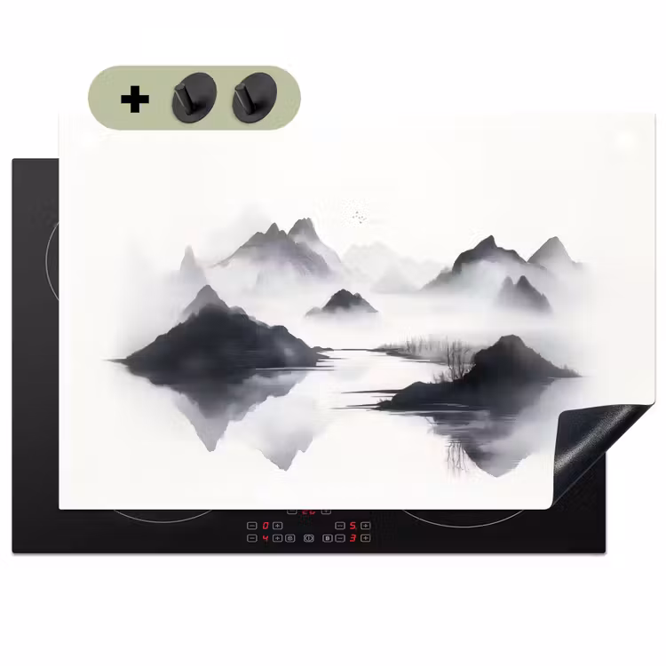 Bergen - Mistig - Water - Wit Inductie beschemer met haakjes klein -3d