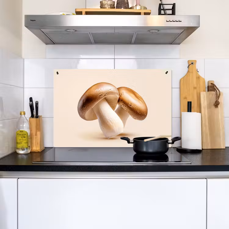 Champignons - Zacht - Beige Inductie beschemer met haakjes klein -sfeer2