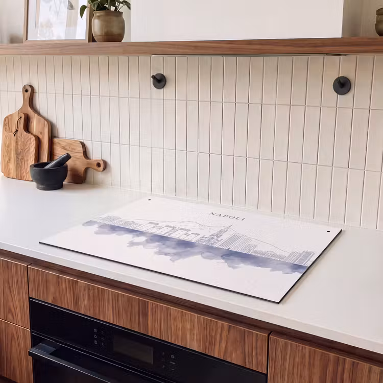 Napels - Skyline - Italie - Lijntekening - Aquarel Inductie beschemer met haakjes klein -sfeer1