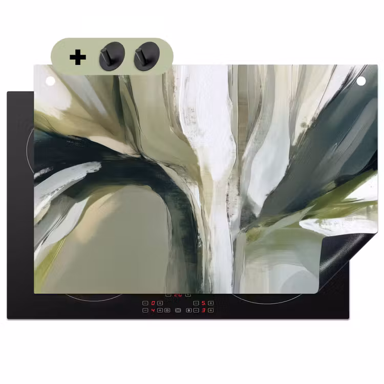 Natuur - Abstract - Groen - Penseelstreken Inductie beschemer met haakjes klein -3d