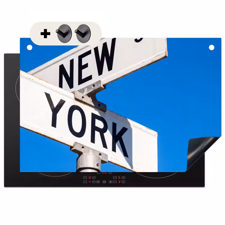 New York - Straatbord - Stad - Urban - Blauw Inductie beschemer met haakjes klein -3d
