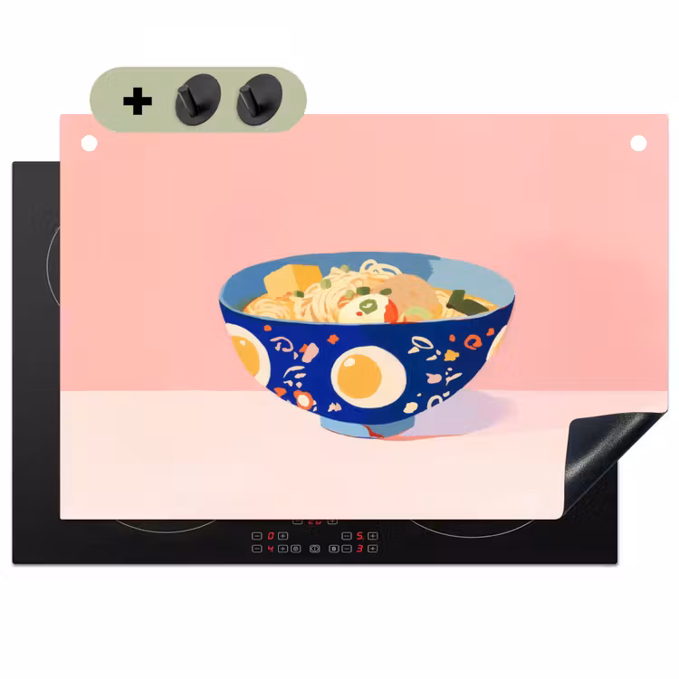 Noodles - Kom - Blauw - Illustratie Inductie beschemer met haakjes klein -3d