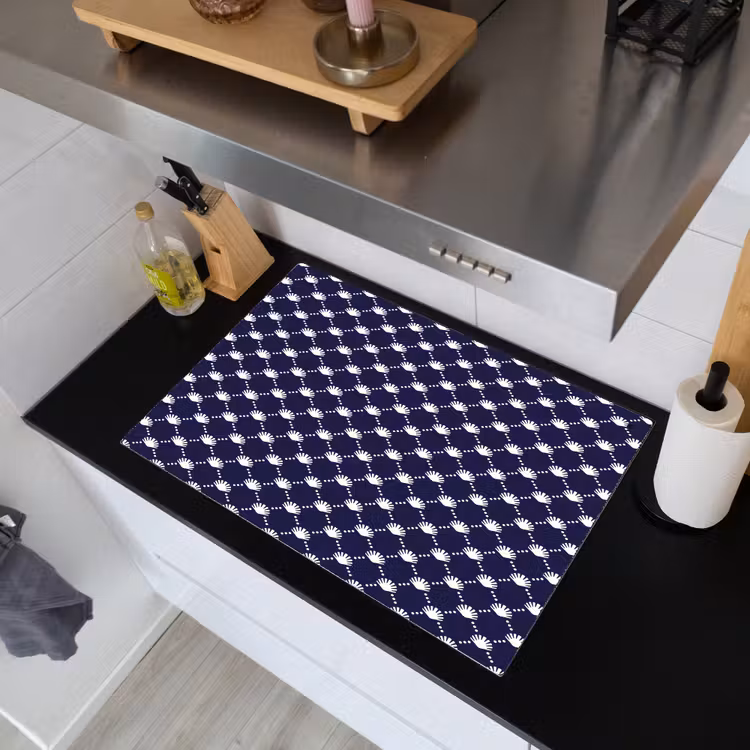 Oceaan - Schelp - Blauw - Wit Inductie beschemer met haakjes klein 777 -sfeer1