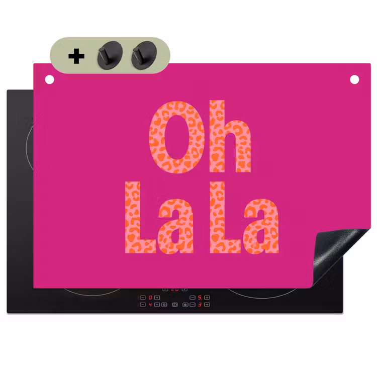 Oh la la - Luipaardprint - Roze Inductie beschemer met haakjes klein -3d