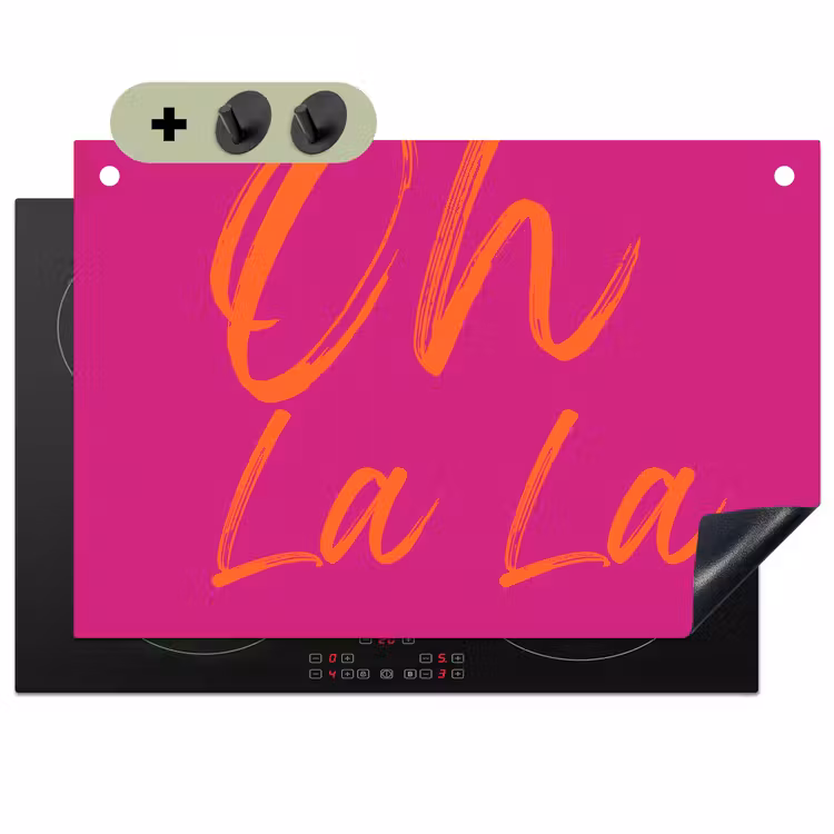Oh la la - Oranje - Roze Inductie beschemer met haakjes klein -3d