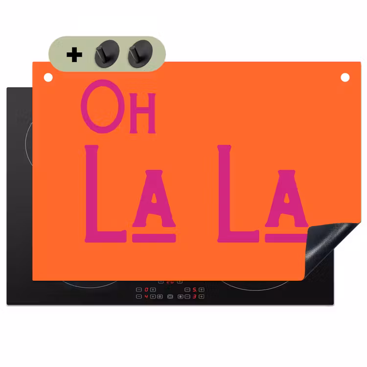 Oh la la - Oranje - Roze - Scheeflettertype Inductie beschemer met haakjes klein -3d