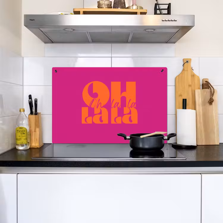 Oh la la - Roze - Oranje - Gestapelde letters Inductie beschemer met haakjes klein -sfeer2