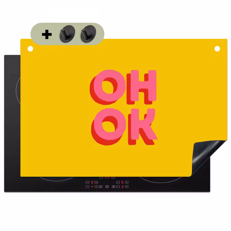 Oh ok - 3D - Geel - Roze Inductie beschemer met haakjes klein -3d