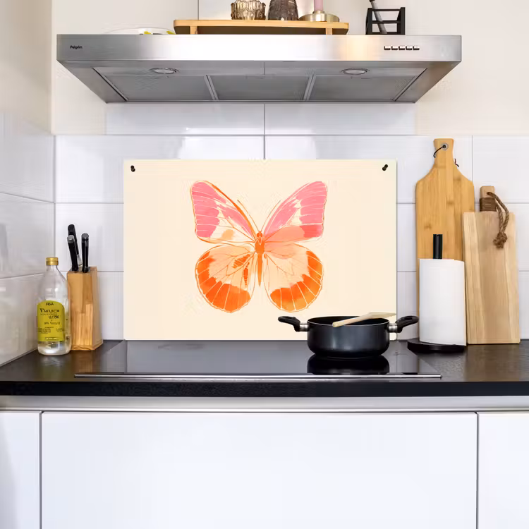 Oranje - Vlinder - Minimalistisch Inductie beschemer met haakjes klein -sfeer2