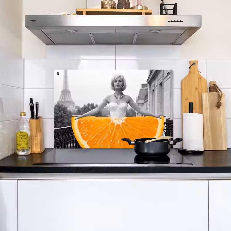 Sinaasappel - Eiffeltoren - Vrouw Inductie beschemer met haakjes klein -sfeer2
