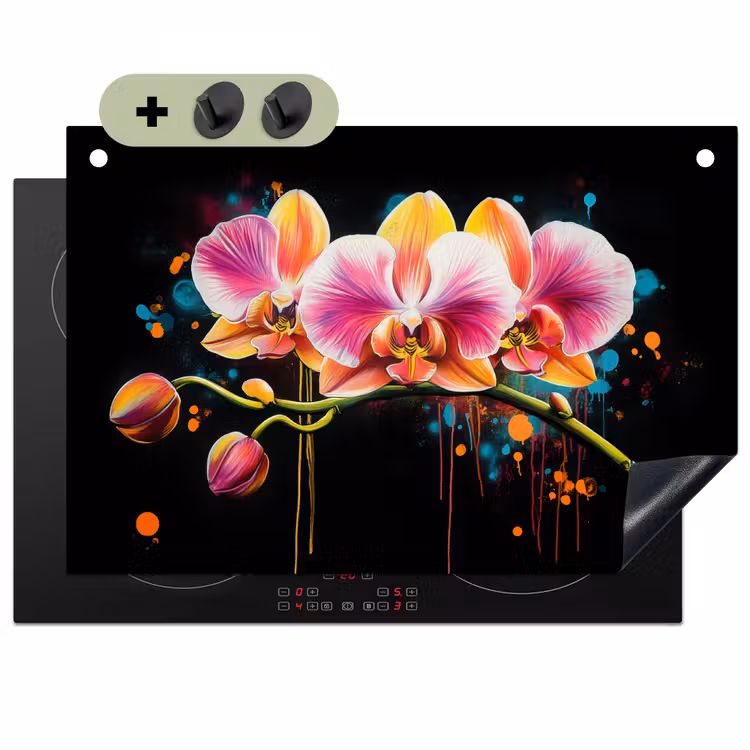 Orchidee - Graffiti - Kleurrijk - Bloemen - Abstract Inductie beschemer met haakjes klein -3d