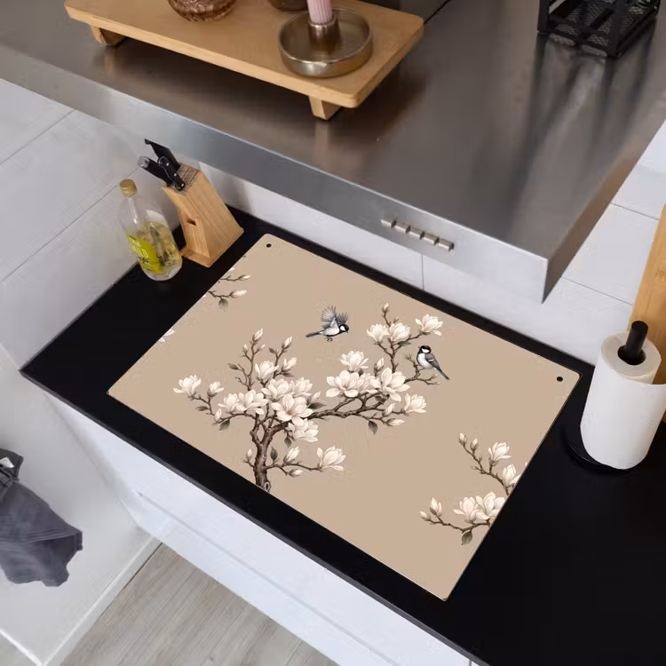 Oosters - Vogels - Beige Inductie beschemer met haakjes klein -sfeer1