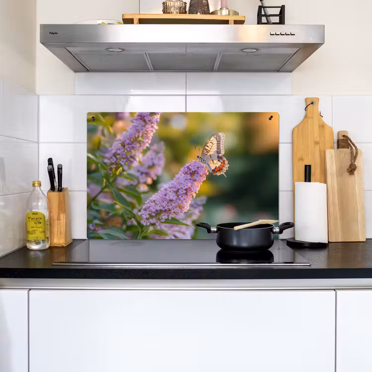 Sierlijke - Vlinder - Paarse - Bloemen Inductie beschemer met haakjes klein -sfeer2