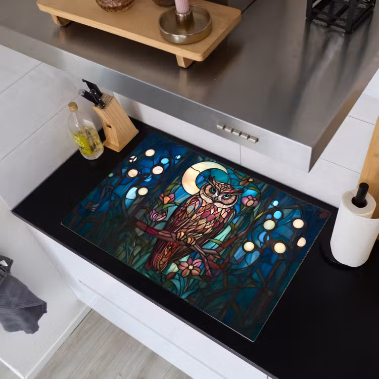 Uil - Mozaïek - Maan - Nacht Inductie beschemer met haakjes klein -sfeer1