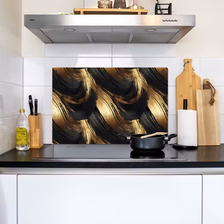 Verfstreken - Abstract - Goud - Zwart Inductie beschemer met haakjes klein 777 -sfeer2