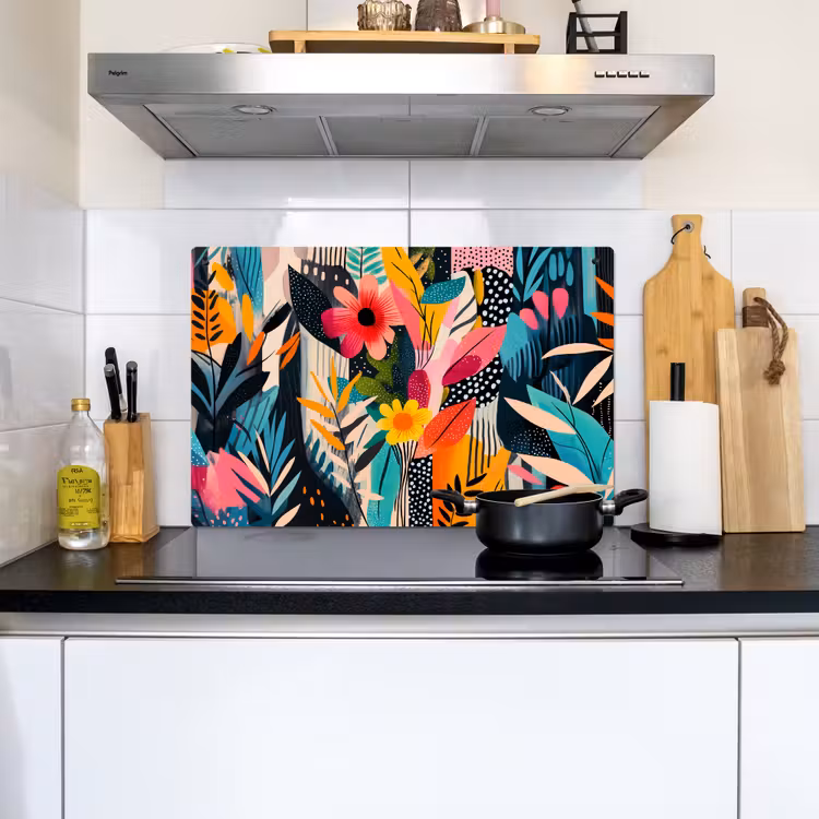 Schilderij - Abstract - Bloemen - Roze Inductie beschemer met haakjes klein -sfeer2