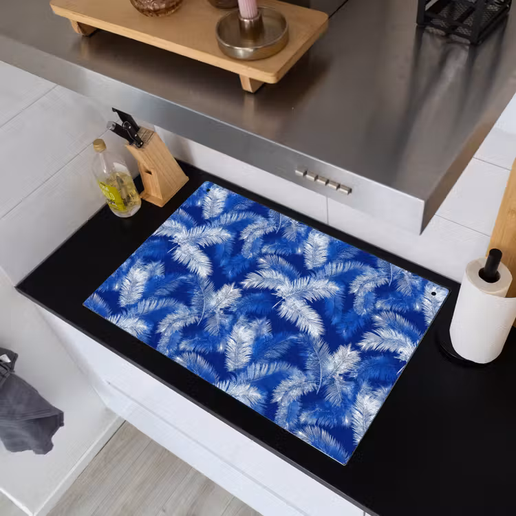 Palmblad - Patroon - Blauw Inductie beschemer met haakjes klein 777 -sfeer1