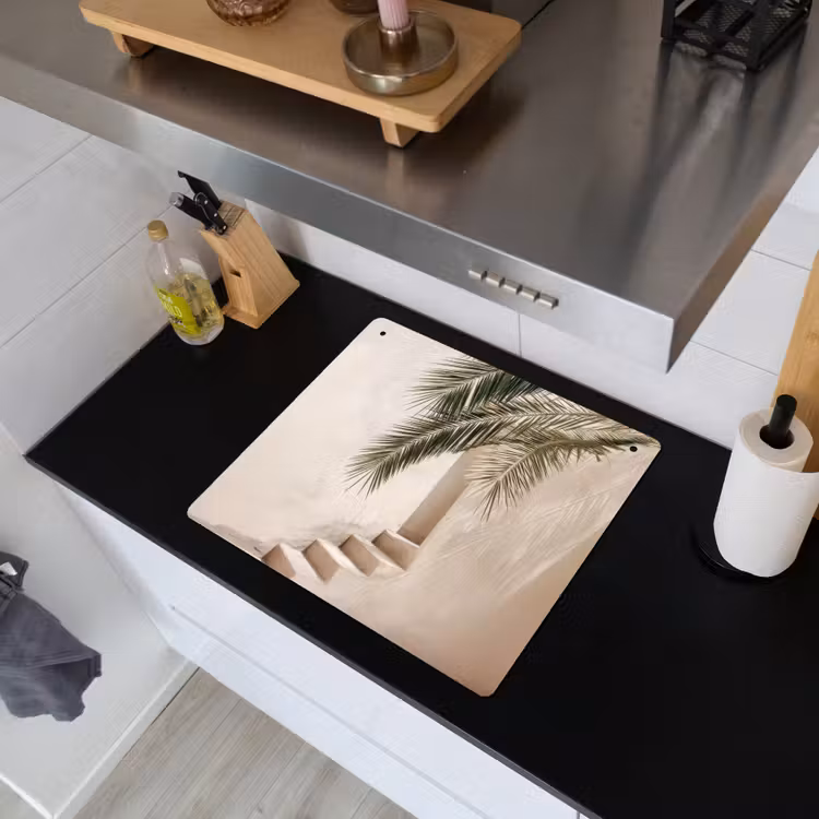 Palmboom - Schaduw - Trap - Beige Inductie beschemer met haakjes middel -sfeer1