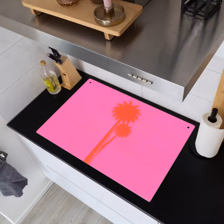 Palmbomen - Modern - Roze Inductie beschemer met haakjes klein -sfeer1