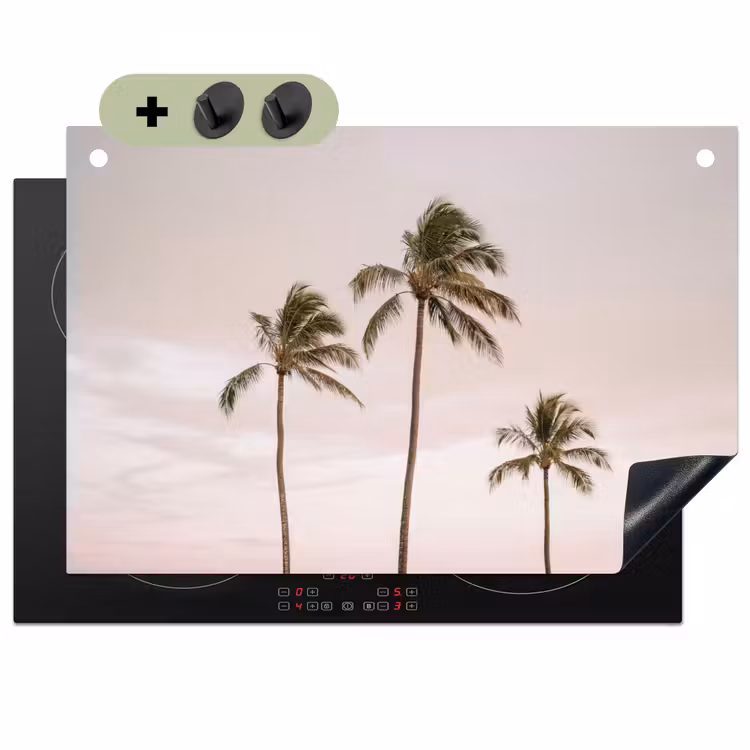 Palmbomen - Zonsondergang - Roze Inductie beschemer met haakjes klein -3d