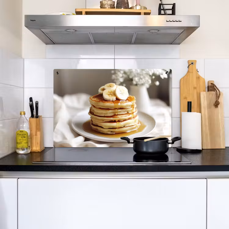 Pannenkoeken - Banaan - Siroop - Wit - Beige Inductie beschemer met haakjes klein -sfeer2