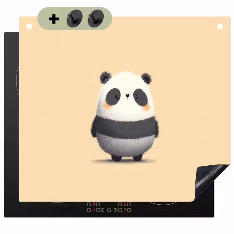 Panda - Beige - Minimalistisch Inductie beschemer met haakjes middel -3d