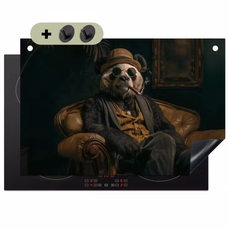 Panda - Hoed - Bril - Pak Inductie beschemer met haakjes klein -3d