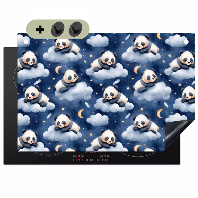 Panda's - Slapen - Blauw Inductie beschemer met haakjes klein 777 -3d