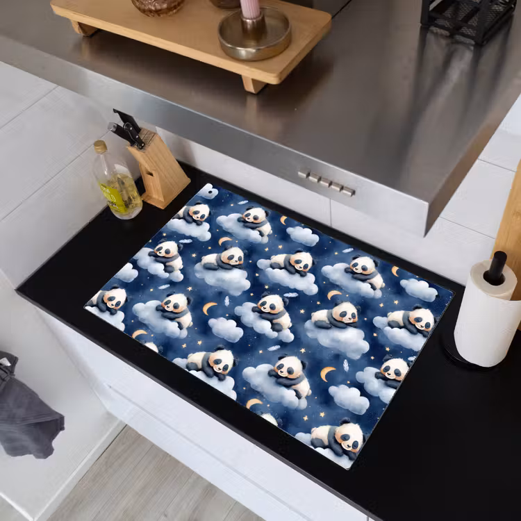 Panda's - Slapen - Blauw Inductie beschemer met haakjes klein 777 -sfeer1