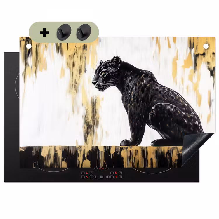 Panter - Zwart - Abstract - Goud Inductie beschemer met haakjes klein -3d
