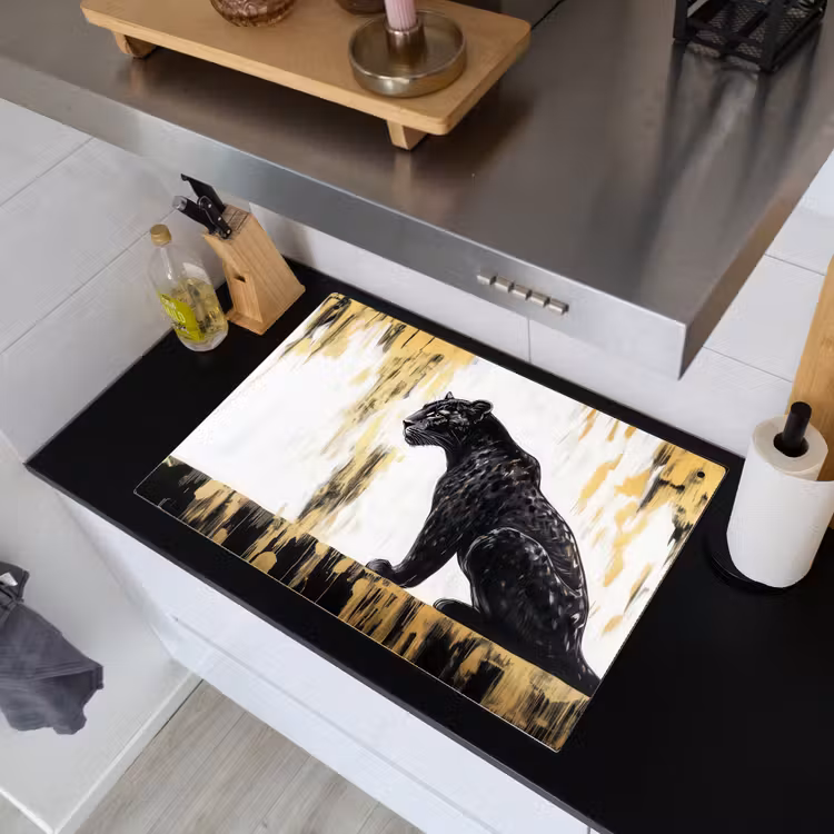 Panter - Zwart - Abstract - Goud Inductie beschemer met haakjes klein -sfeer1